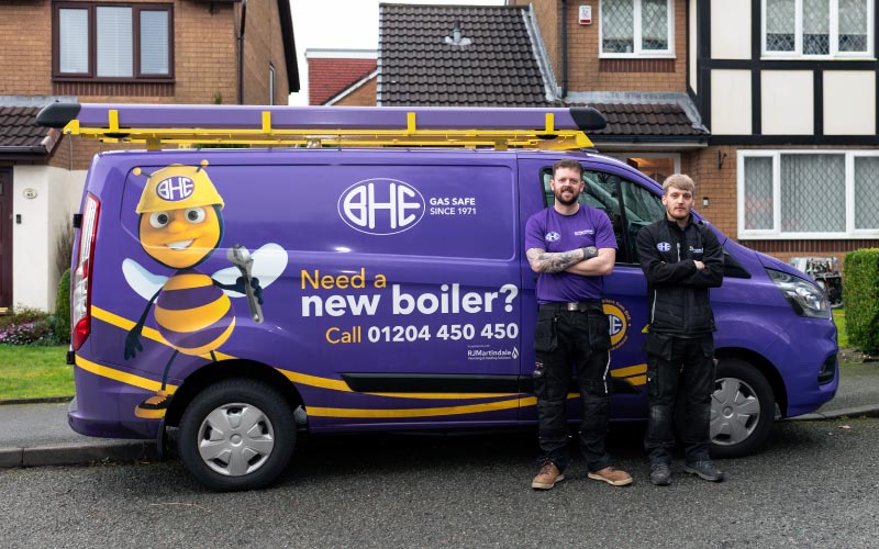 Vehicle signage design and print for BHE heating and plumbing company in Bolton